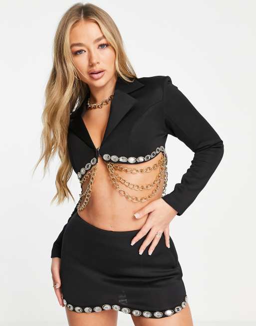 Starry Eyed premium embellished mini skirt co ord in black ASOS