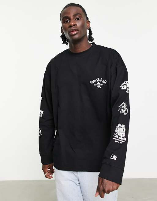 Starter - T-shirt met lange mouwen en vintage print op de mouwen in zwart