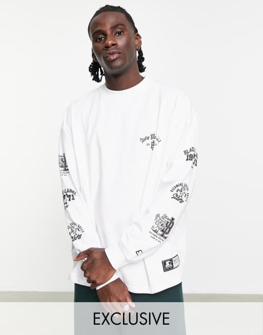 Starter - T-shirt met lange mouwen en vintage print op de mouwen in zwart