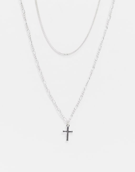 Double chain deals cross necklace