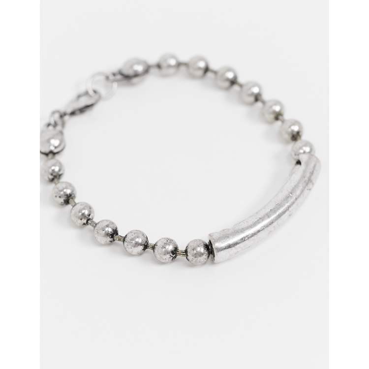 Status Syndicate burnished silver finish ball chain bracelet with