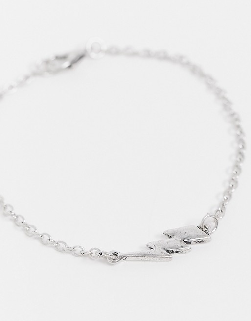 Status Syndicate burnished silver finish chain bracelet with lightening bolt charm