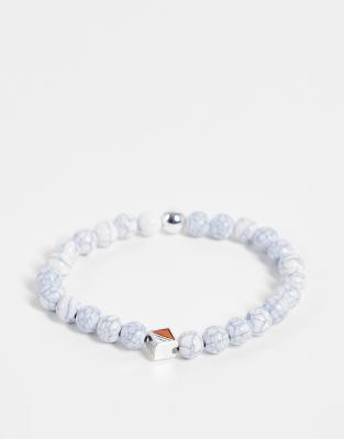 The Status Syndicate White Crackle Bead Bracelet With Square Silver Beads In Silver