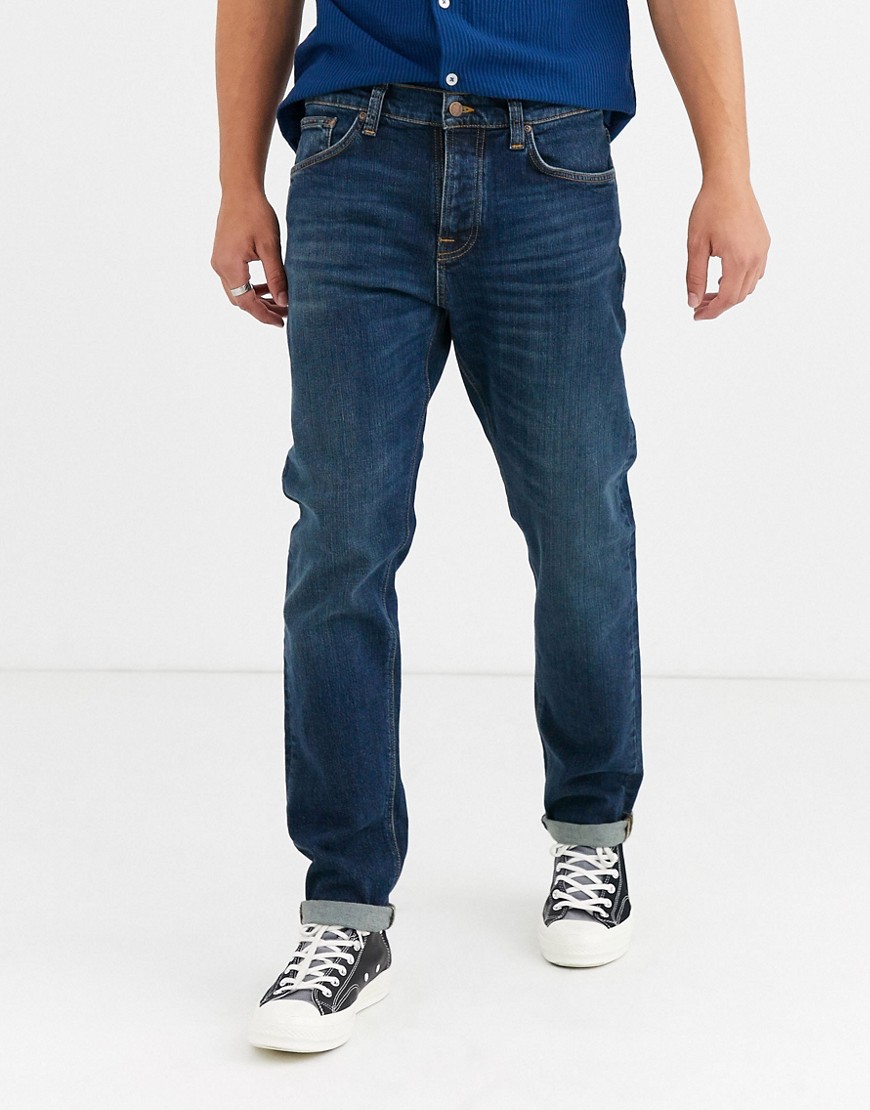 Steady Eddie II mørkvaskede jeans i regular tapered fit fra Nudie Jeans Co-Blå