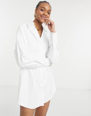 Steele Darted Boyfriend Shirt Dress In White