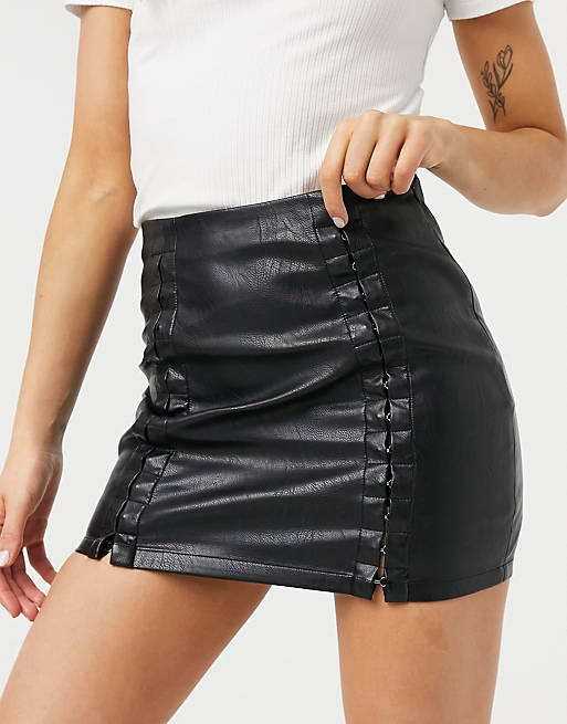 Skirts Steele vegan leather hook & eye skirt in black 