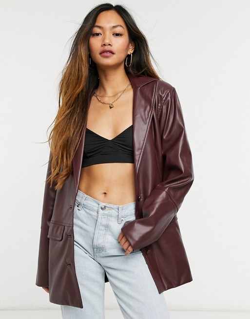 Steele leather oversized blazer in brown - BROWN