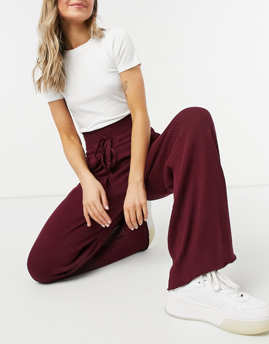 Steele wide ribbed sweatpants in wine - part of a set-Red