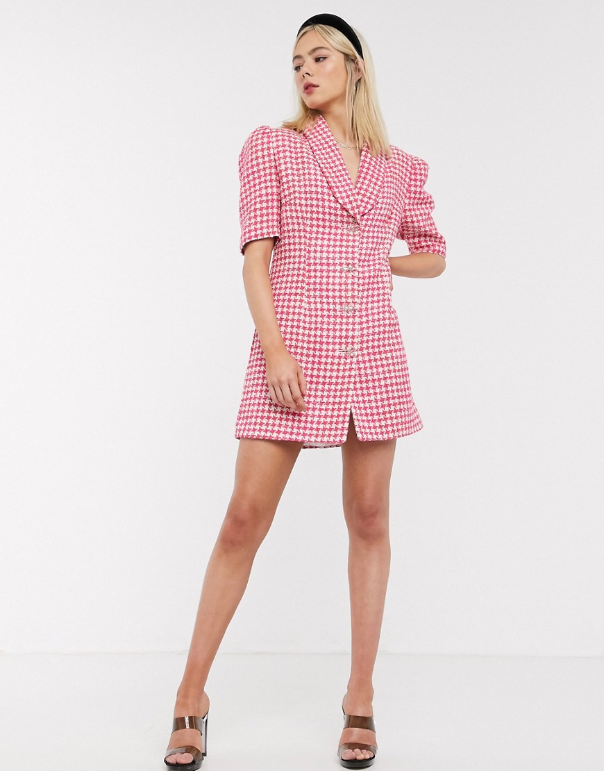 Stefania Vaidani apella tweed button down blazer mini dress in fuschia-Pink