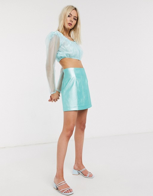 Stefania Vaidani rachel metallic a-line mini skirt in aqua