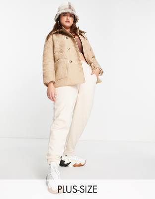 Пальто и куртки  Asos Стеганая двубортная куртка укороченного кроя бежевого цвета Fashion Union Plus-Светло-бежевый цвет