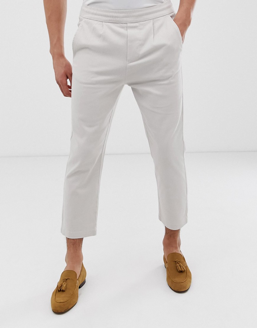 Stenfarvede bukser med elastisk talje i kort model fra Only & Sons-Beige