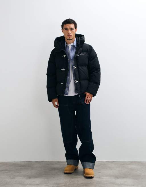 Steppjacke mit Kapuze und Feuerwehrschnalle in Schwarz, 2 von 5
