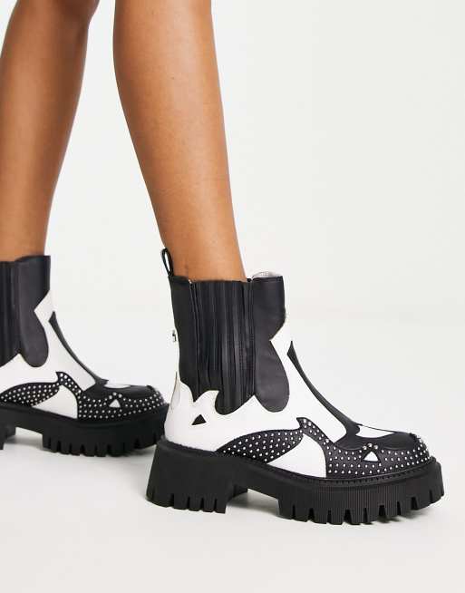 Hacer Distribución Farmacología Steve Madden Abide chunky western boots in black and white | ASOS