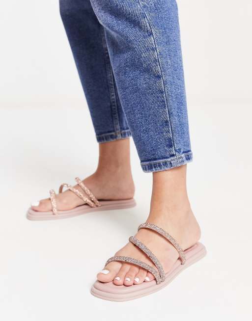 Steve Madden – Adrift – Różowe płaskie sandały z paskami ze strasami, 2 z 4