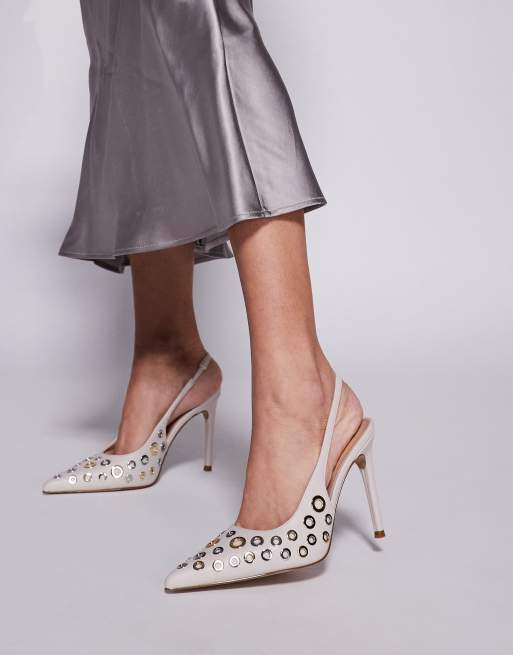 Steve Madden - Alchemy - Scarpe con tacco color osso con occhielli e cinturino posteriore 