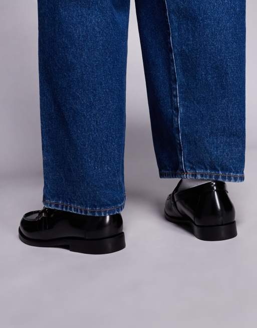Steve Madden Alcona buckle detail penny loafers in leather black, 4 of 4