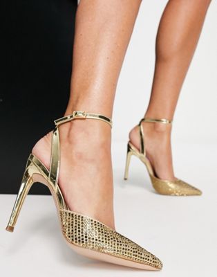 Steve Madden Alessi-r pointed heeled shoes with ankle strap in gold