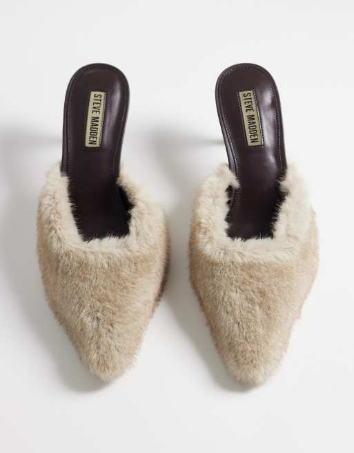 Steve Madden Alexi heeled mules in chestnut faux fur, 2 of 4