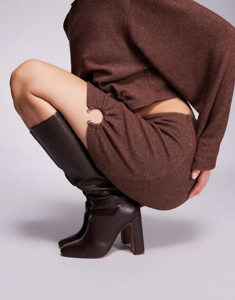 Steve Madden – Ally – Bruna, knähöga stövlar i läder - view 1