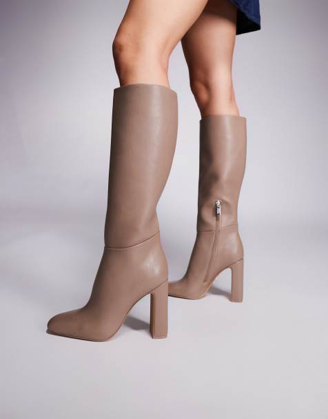 Steve Madden - Ally - Kniehoge laarzen van leer in taupe - view 1