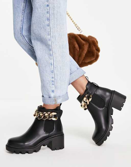 Steve Madden Amulet-C chain detail mid heel boots in black | ASOS