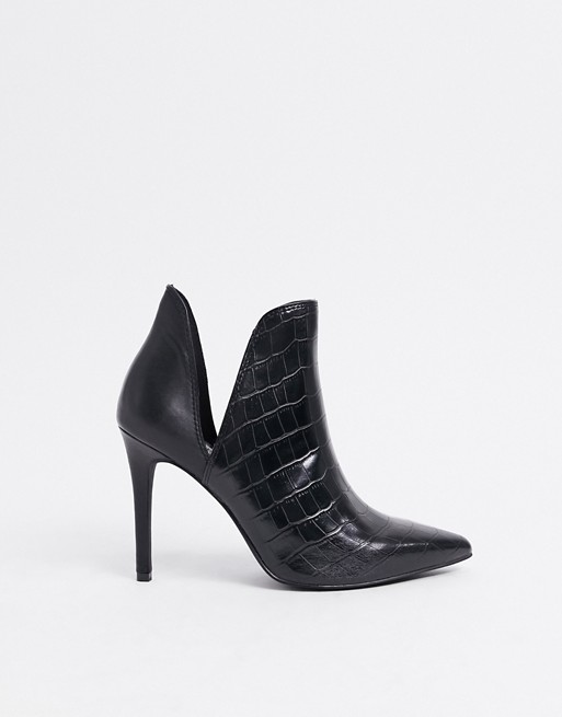 Steve Madden Analese cut out heeled ankle boot in black croc