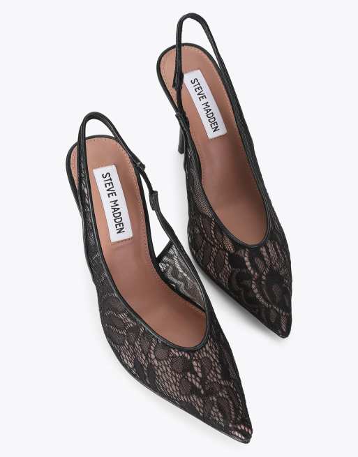 Steve Madden Andromeda black lace heeled shoes in black combination, 2 of 4