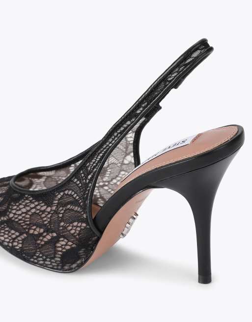Steve Madden Andromeda black lace heeled shoes in black combination, 3 of 4