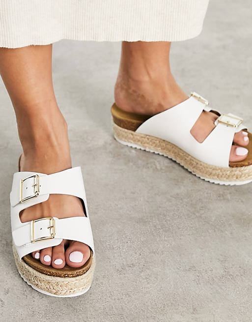  Sandals/Steve Madden Annika double buckle flatform sandals in white 