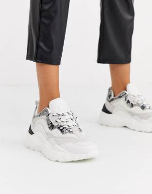 Steve Madden Antonia super chunky sneakers in white and snake | ASOS