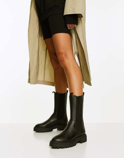 Steve Madden Arkin mid calf chelsea boots in black leather | ASOS