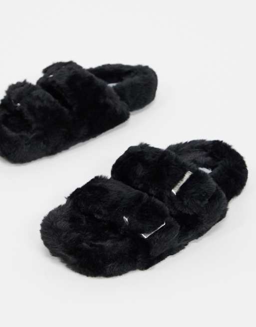 Steve Madden Around buckled slippers in black ASOS