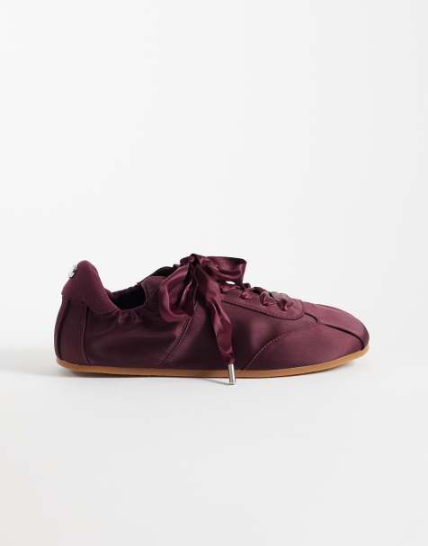 Steve Madden – Artiste – Vinröda sneakers med snörning i satin - view 1