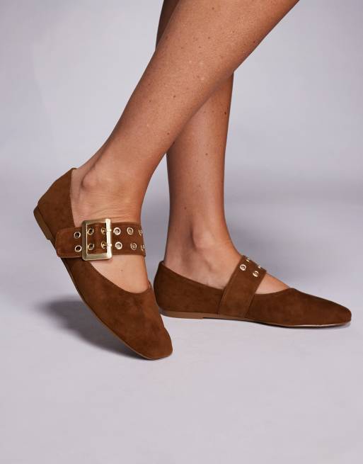 Steve Madden – Atlantica – Kasztanowe balerinki zamszowe z zapięciem na klamrę
