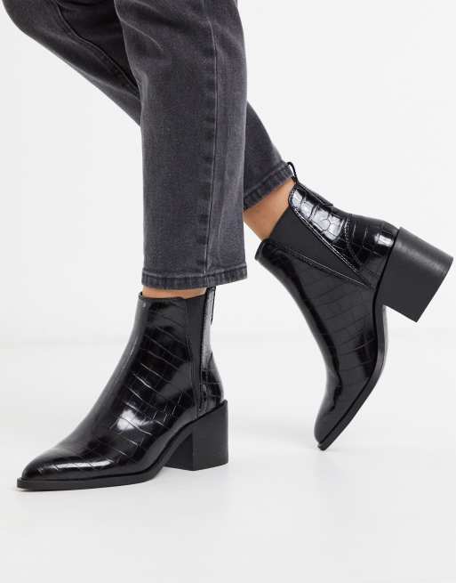 Steve Madden Audience heeled ankle boots in black croc | ASOS