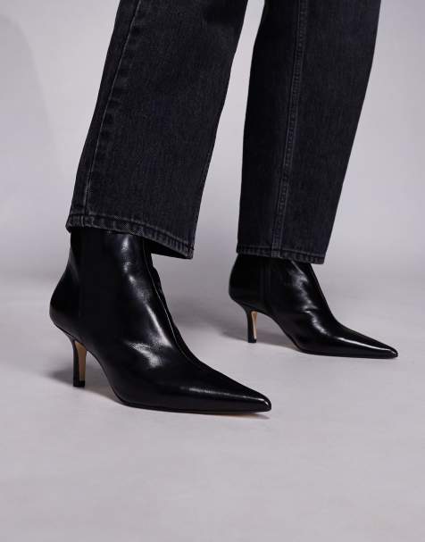 Steve Madden Auora pointed toe kitten heel boots in leather black - view 1