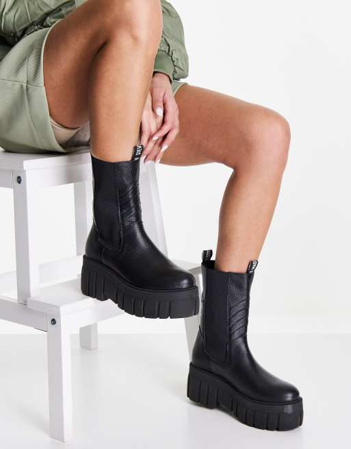Steve Madden - Azzy - Leren Chelsea boots met dikke zool in zwart, 3 van 4