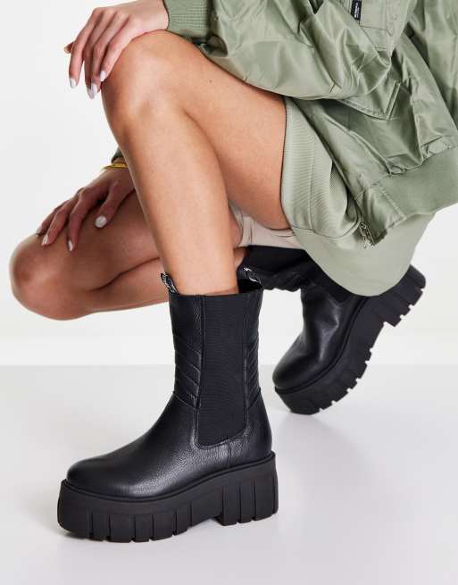 Steve Madden - Azzy - Stivaletti Chelsea con suola spessa in pelle nera