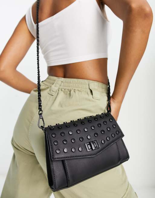 Black studded cross body cheap bag