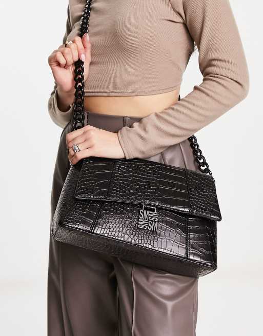 Sac imitation shop croco noir