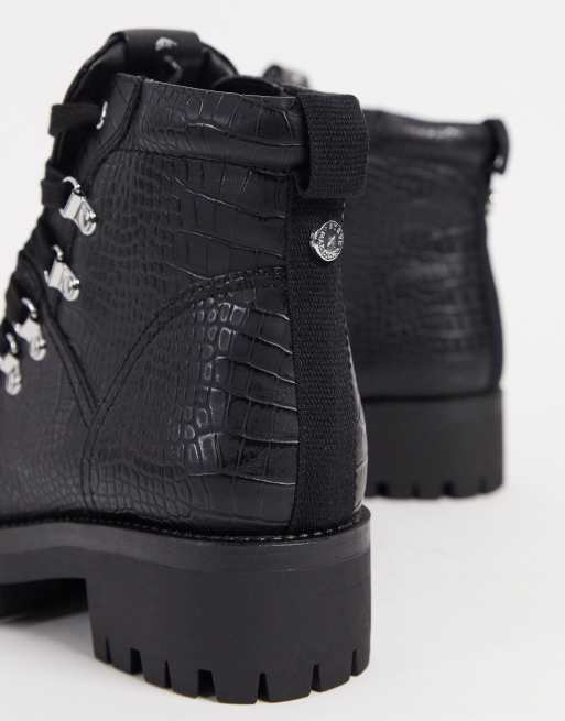 Steve Madden bam hiker boots in black croc ASOS