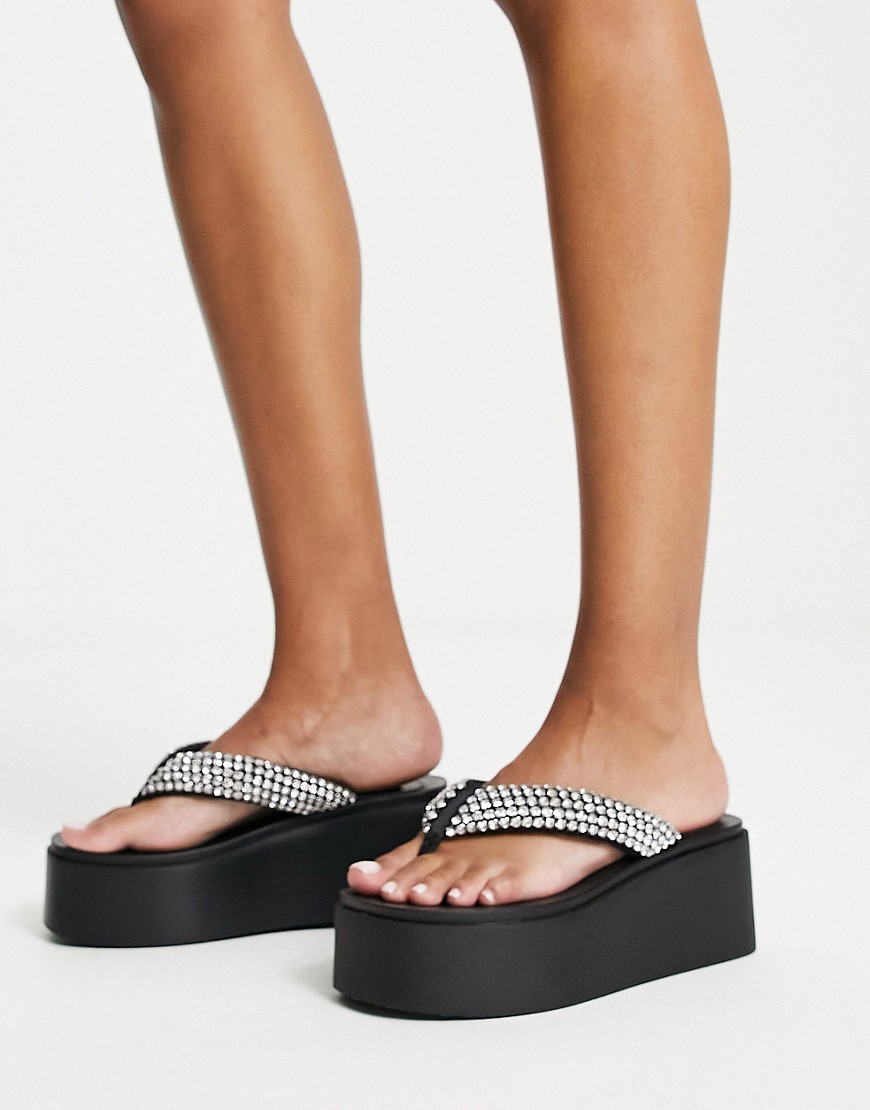 Steve Madden Bands flatform sandals with rhinestones in black