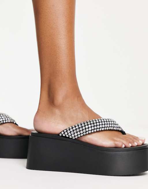 Steve Madden Bands flatform sandals with rhinestones in black ASOS