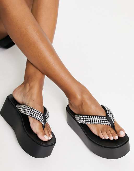 Steve Madden Bands flatform sandals with rhinestones in black ASOS