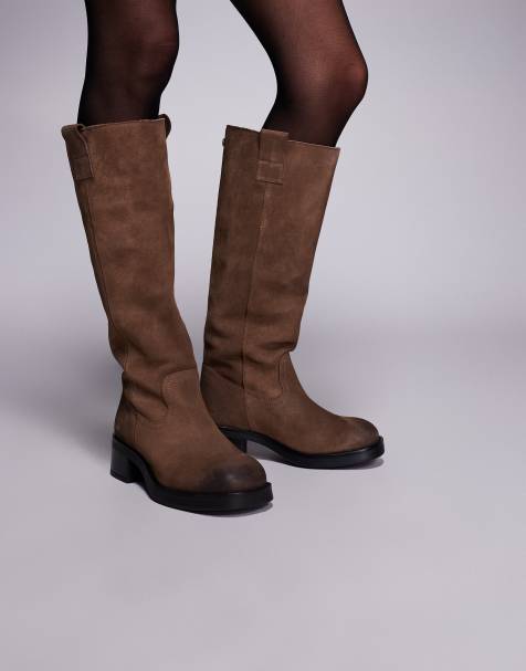 Steve Madden Banner contrast knee leather boots in taupe brown - view 1