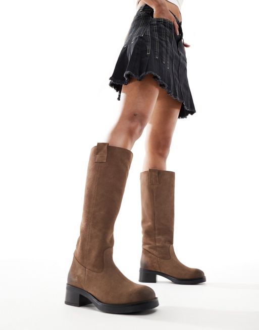 Steve Madden Banner suede Sandal on knee boots in taupe