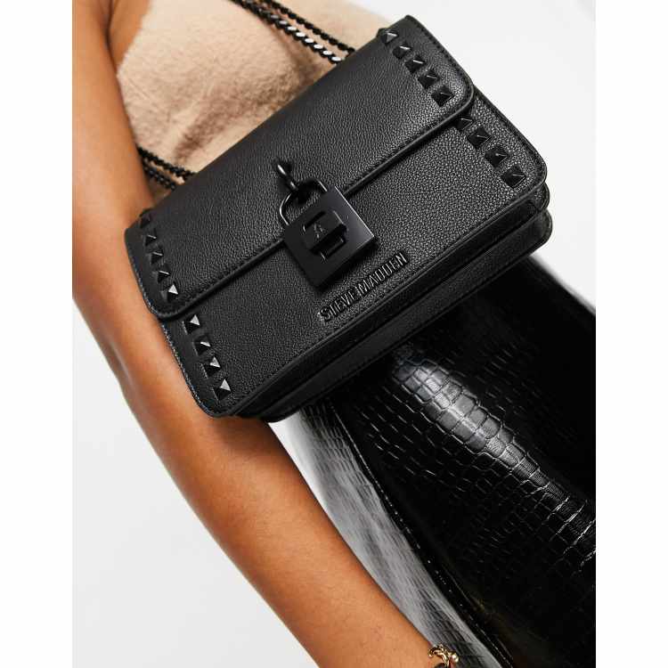 Steve Madden Baspenn studded chain cross body bag in tonal black