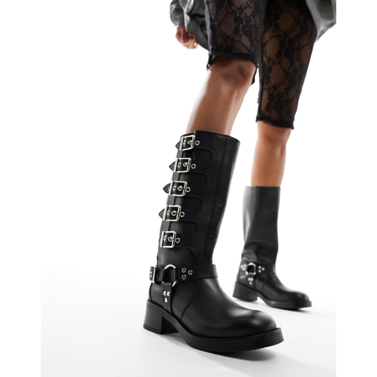 Steve Madden Battle Bottes en cuir style motard avec boucles Noir ClassicfuncenterShops
