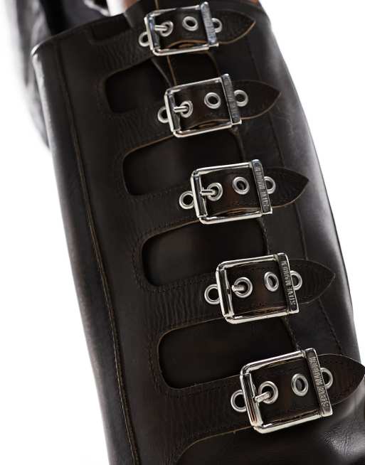 Steve Madden - Battle - Leren bikerlaarzen met verschillende gespen in bruin, 2 van 4
